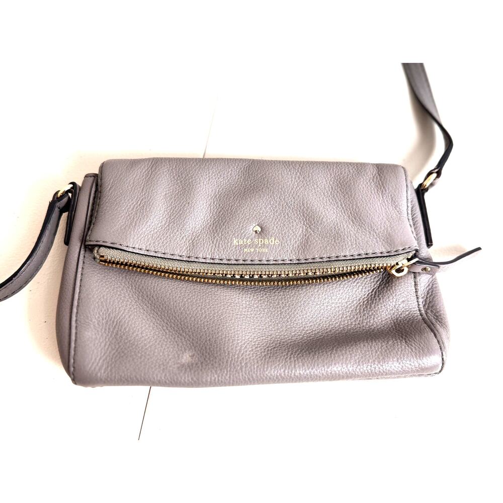 Kate Spade Polly crossbody taupe gray leather zip close shoulder strap fold-over
